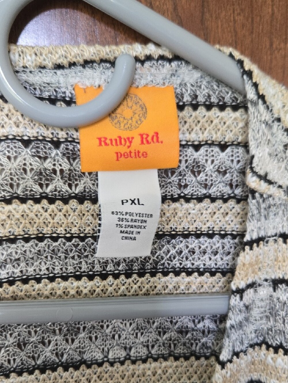 Ruby Rd. Open-Front Striped Cardigan in Cream & Gray - Picture 2 of 4